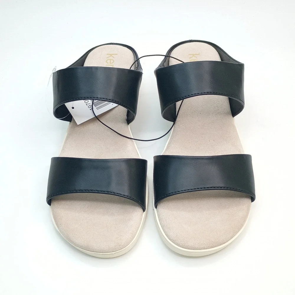 Kensie Endy Comfort Wedge Sandals Women Size 8 Black Faux Leather KS261620